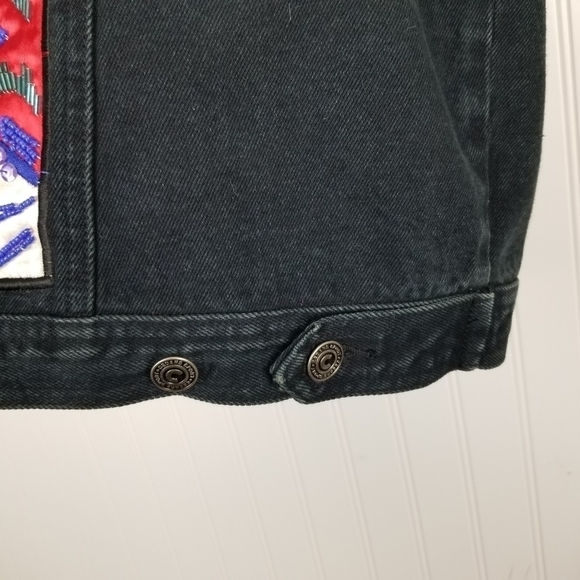 Cedars Womens Heavily Beaded Black Denim Button Vest Large Artsy Boho Vintage - Picture 12 of 12